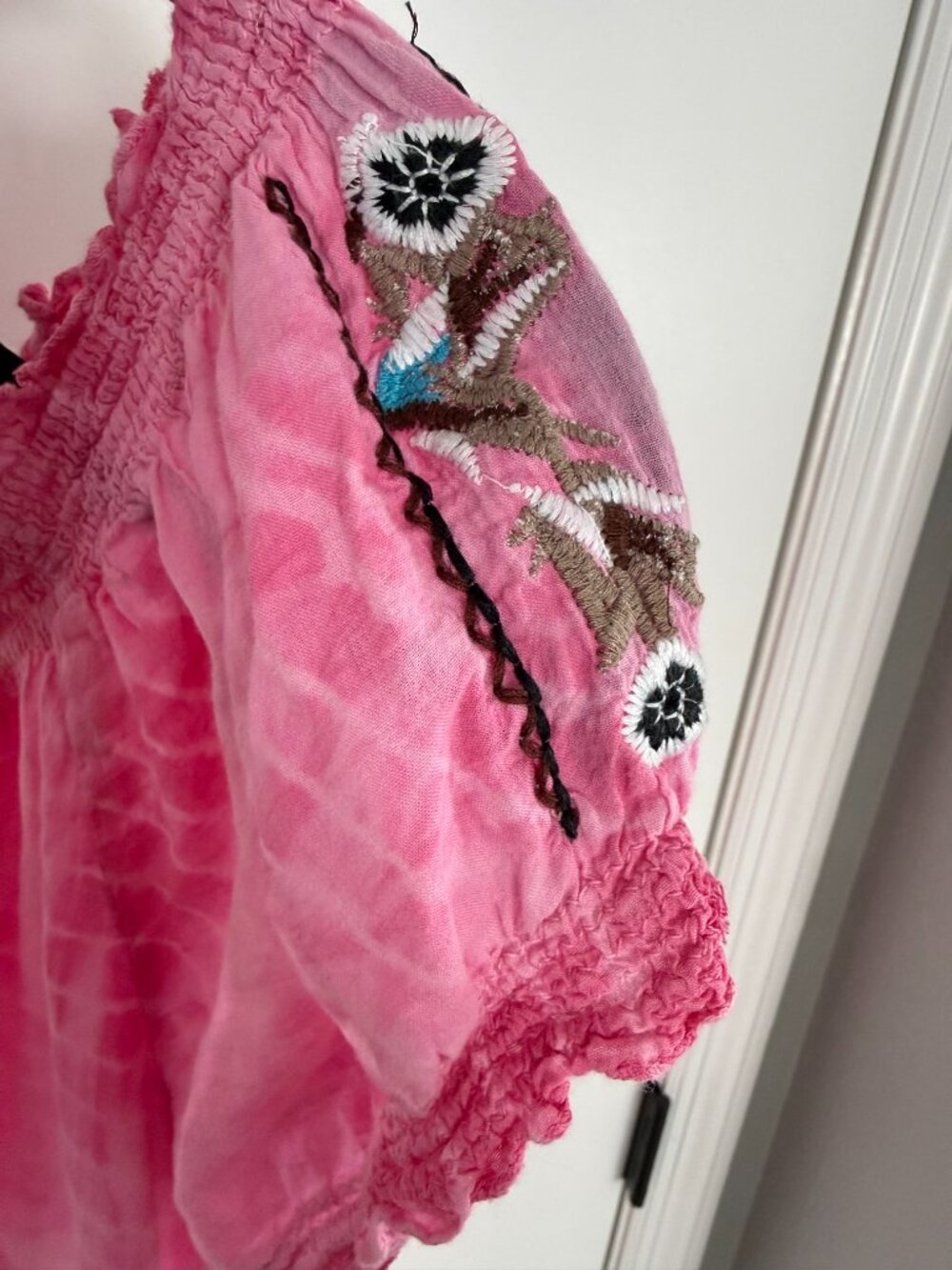 Boston Proper Pink Tie-Dye Peasant Blouse - Large - Picture 3 of 6